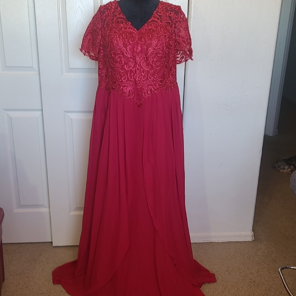 Red Flutter Sleeve V-Neck Maxi Gown